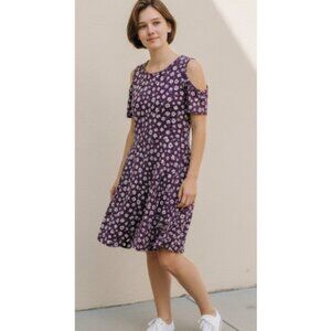 SO Purple Floral Print Favorite Skater Cold Shoulder Dress Girls Size 12 Plus